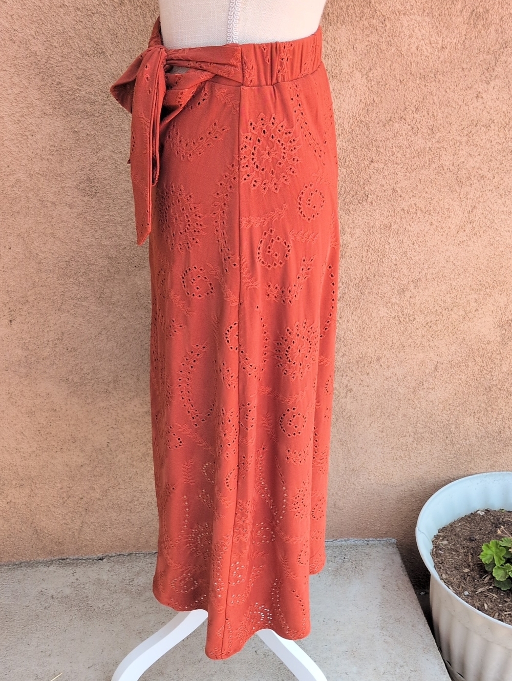 Cato Floral Paisley Eyelet Embroidery Boho Tie Side Maxi Length Skirt Festival